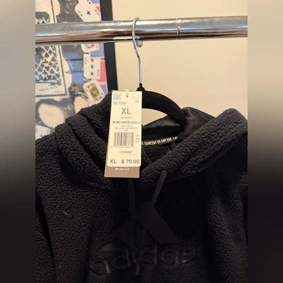 adidas Black Sherpa Logo Pullover Hoodie - Picture 2 of 3